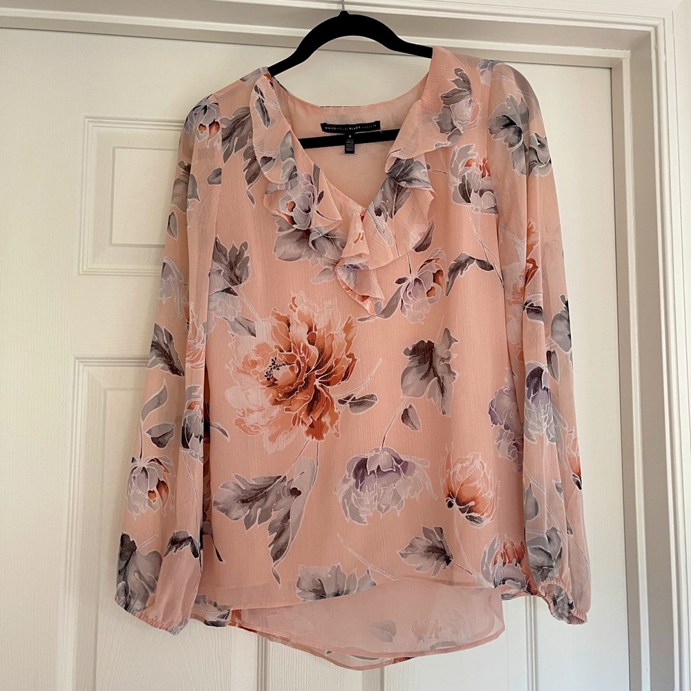 White House Black Market Pink Floral Blouse (size 8)